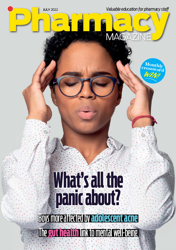 Pharmacy Magazine July 2022, what's all the panic about, a woman holds her head and exhales